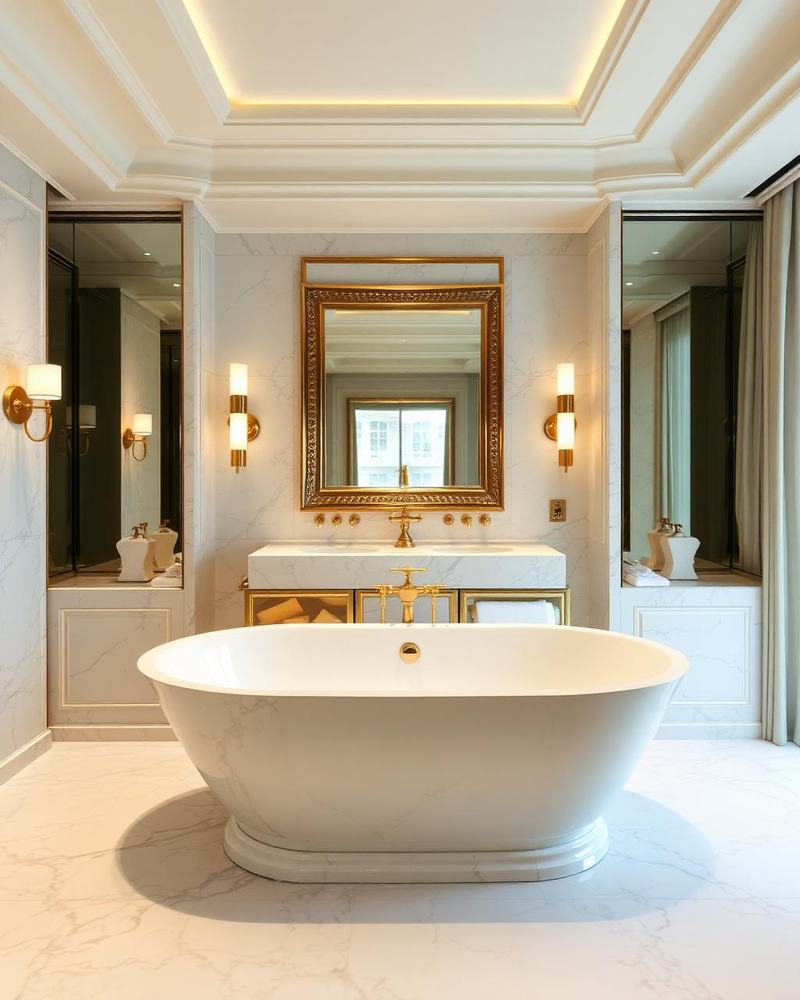 Marble bathroom with freestanding tub